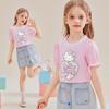 Hello Kitty Летняя детская футболка с мультяшным принтом в виде сердца и пышными рукавами