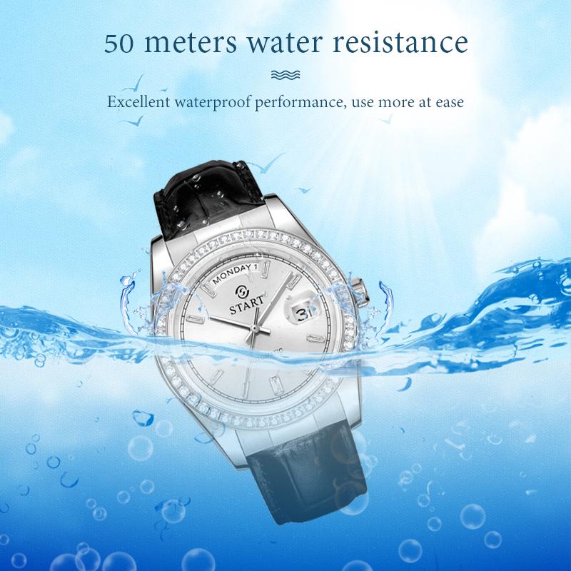 Start Men's Diamond Watch Automatic Mechanical Watch Waterproof Date Week Function Fashion Leather Watch