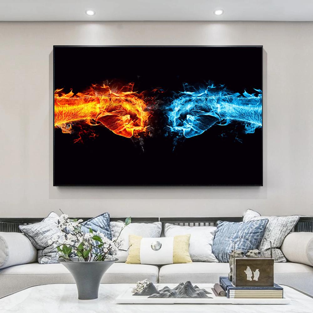 Современное настенное искусство Креативная живопись Лед и Пламя Кулак Картина на холсте Постеры и принты Настенное искусство Постер Картина Декор для гостиной