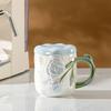 New Product Pearlescent Glazed Ceramic Cup with Lid Flower Mug High Value Household Set Water Cup Office Girls Cup