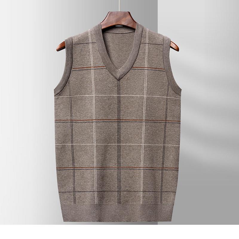 Men's Sweater Vest Sleeveless Knitted Vest Autumn and Winter New Casual Fashion Jacquard V-neck Pullover Knitted Sweater