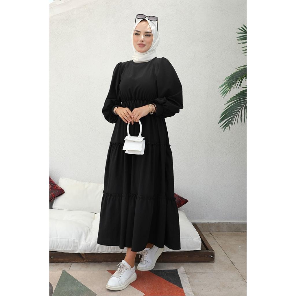 Benay Floor Detail Hijab Dress 1102- Black