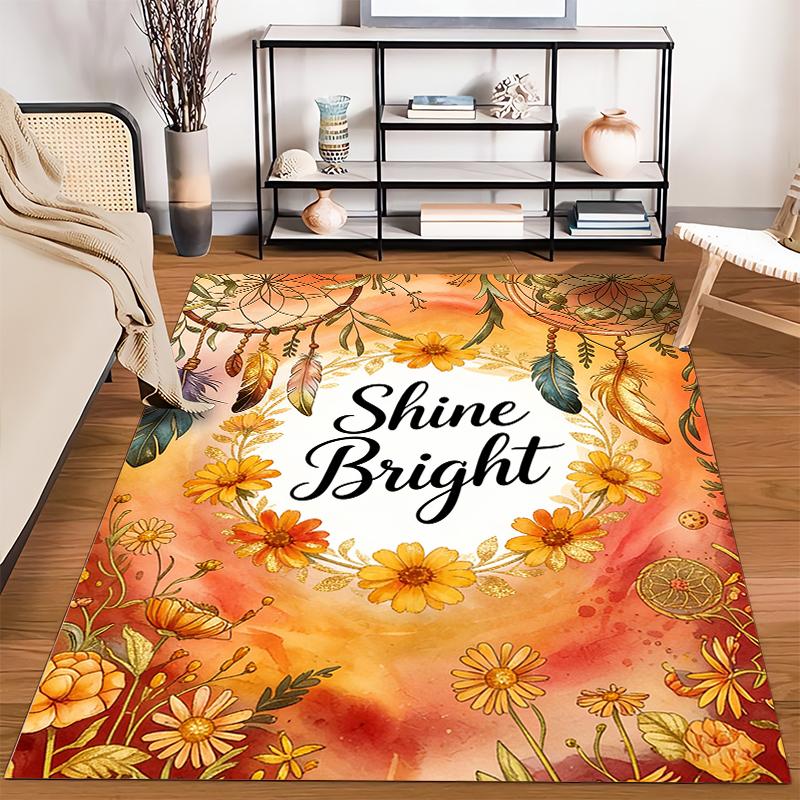 Shine Bright Carpet with Feathers, Flowers, Dreamcatcher Design Suitable for use as an anti-slip for living room bedroom sofas