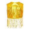 Sparkly Sequin Fringe Vest for Girls: Sleeveless Open Front Crop Top Waistcoat with Tassels, Perfect for Dance Recital & Show