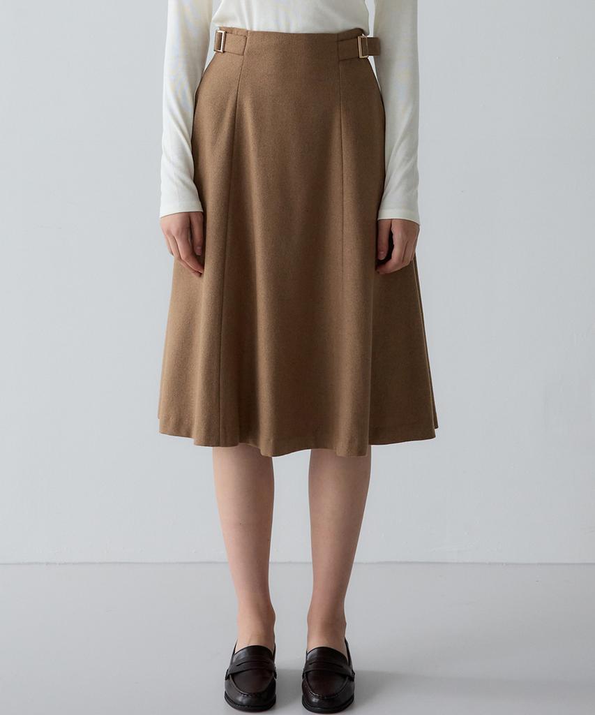 Sisterhood Wool Buckle Flare Skirt - Camel