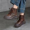 Retro Genuine Leather Thick Soled Lace Up Short Boots Casual Versatile Plush Women's Boots