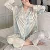 Sexy Nightwear Women Water Wave Pattern Fashion Pajamas Ladies Home Wear Two-Piece Cardigan Long-Sleeved Sleepwear Autumn Winter