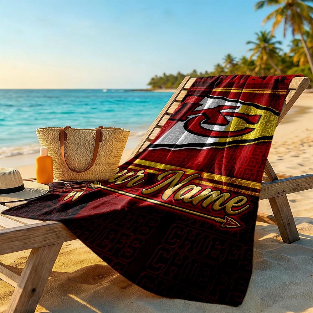 Kansas City Football Personalized Text Beach Towel Super Soft Microfiber Quickdry Fabric