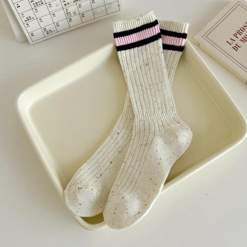 Новые носки женские осенние и зимние хлопковые трикотажные эластичные длинные носки японская мода полосатые носки в стиле Харадзюку ретро уличная одежда
