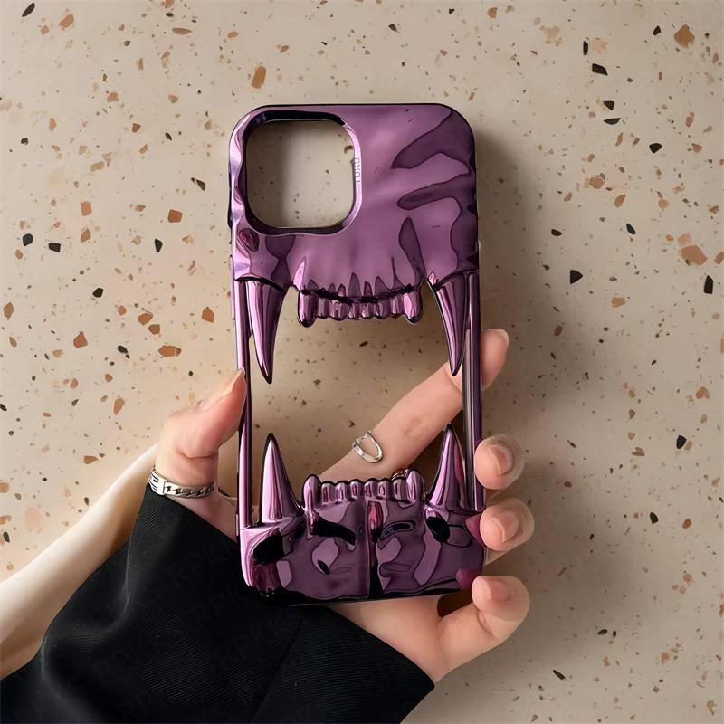 Luxury Plating 3D Canine Tooth Hollow Dissipate Heat Phone Case For iPhone 16 15 14 13 12 11 Pro Max Plus Shockproof Soft Cover