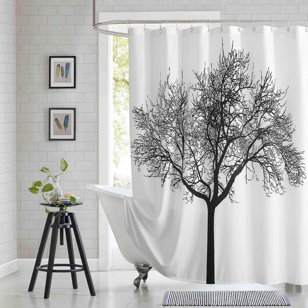 Тканевая шторка для душа с цветочным узором, Бежево-серая шторка для душа с растительным принтом, Водонепроницаемая шторка для ванной