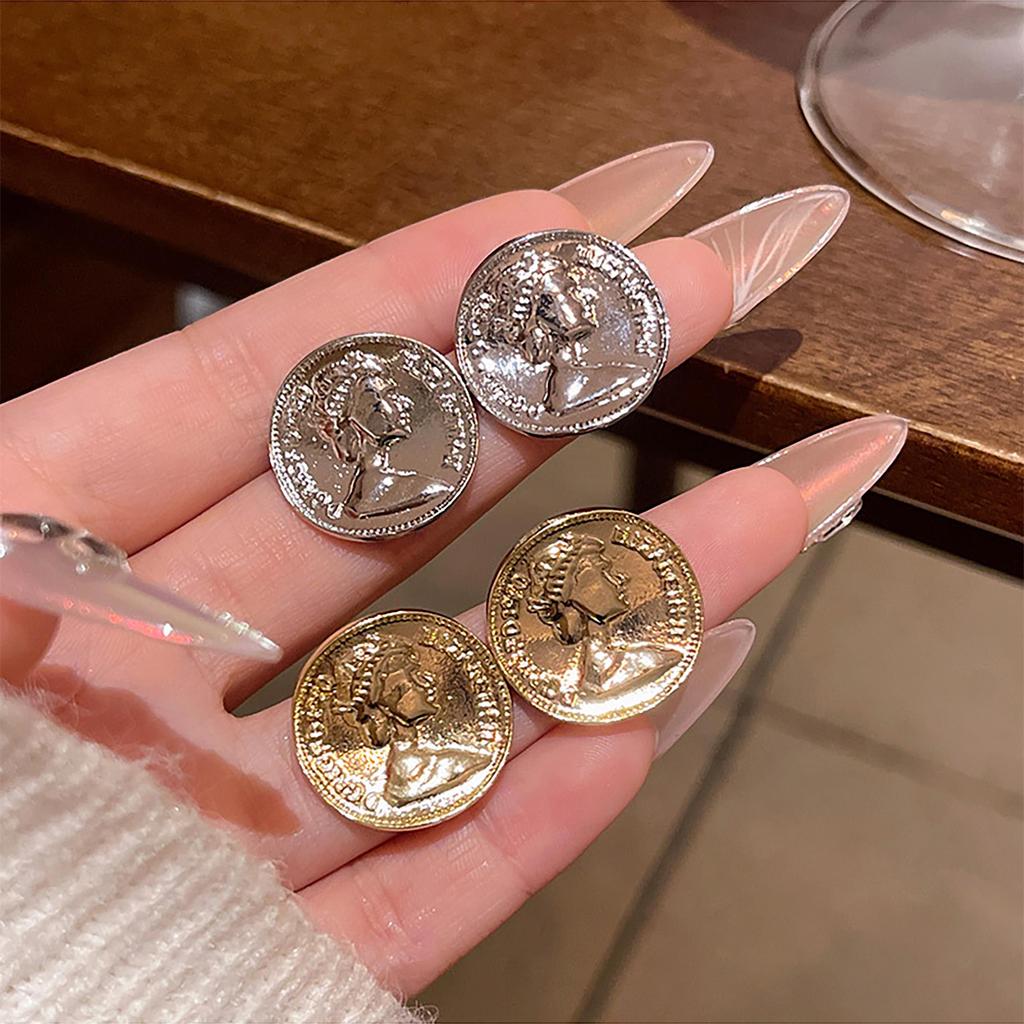 Ретро Личность Продвинутое Чувство Преувеличивать Металлические Чувства Портрет Серьги Для Женщин