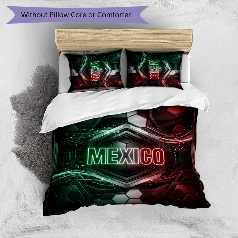 Mexico footbal Printed Bedding 3 Piece Set Cozy Breathable Bed Cover Set as Housewarming Holiday Gift