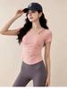 Niche hollow design yoga top women's folds close waist and look thin with chest pad running training quick-drying short-sleeved women's summer