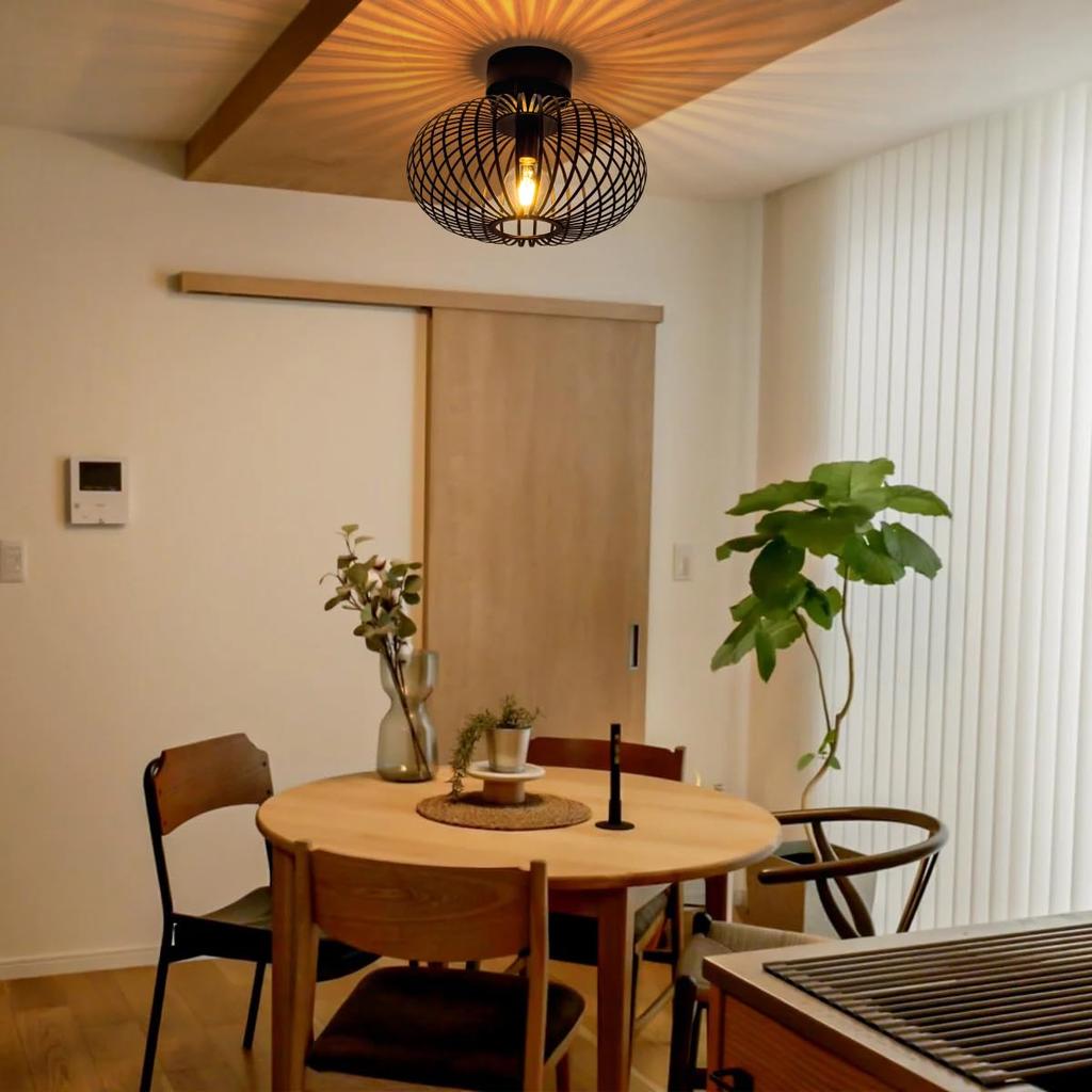 Single-Light LED Ceiling Light, E26, Stylish, Antique Retro Design, No Installation Required, Entryway Lighting, Black, Nordic Modern, Dining Room