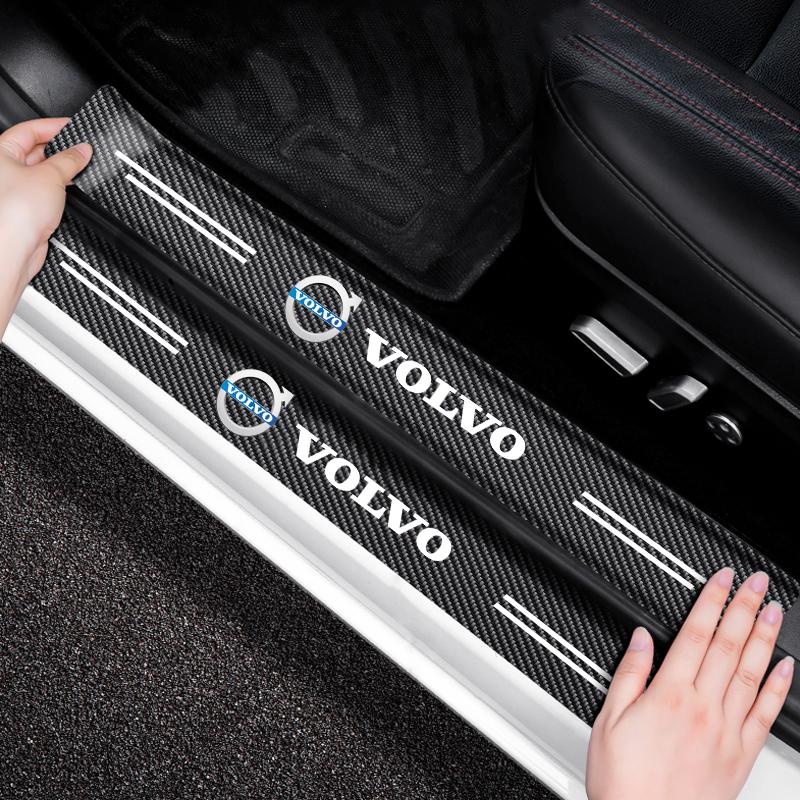 4PCS Carbon Fiber Car Sticker Auto Door Threshold Waterproof stickers For VOLVO RDESIGN T6 AWD S40 S60 S90 V40 V50 V60 V70