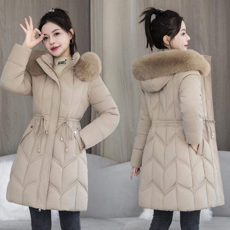 Winter Fashion Big Fur Collar Cotton-padded Jacket, Hooded Cotton-padded Jacket, Mid-length Middle-aged Slim-fit Thick Padded Jacket