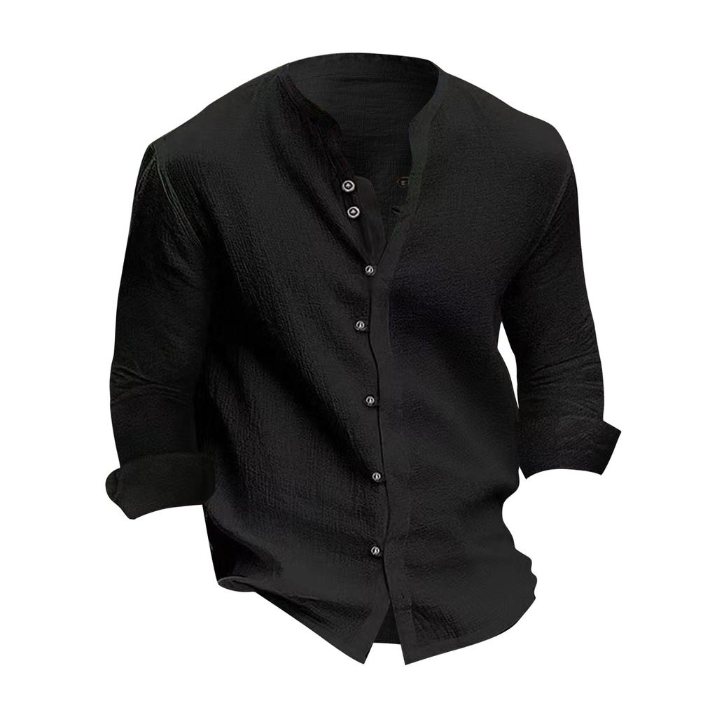 Осенне-зимняя мужская хлопково-льняная рубашка в стиле ретро с длинными рукавами, однотонный повседневный топ