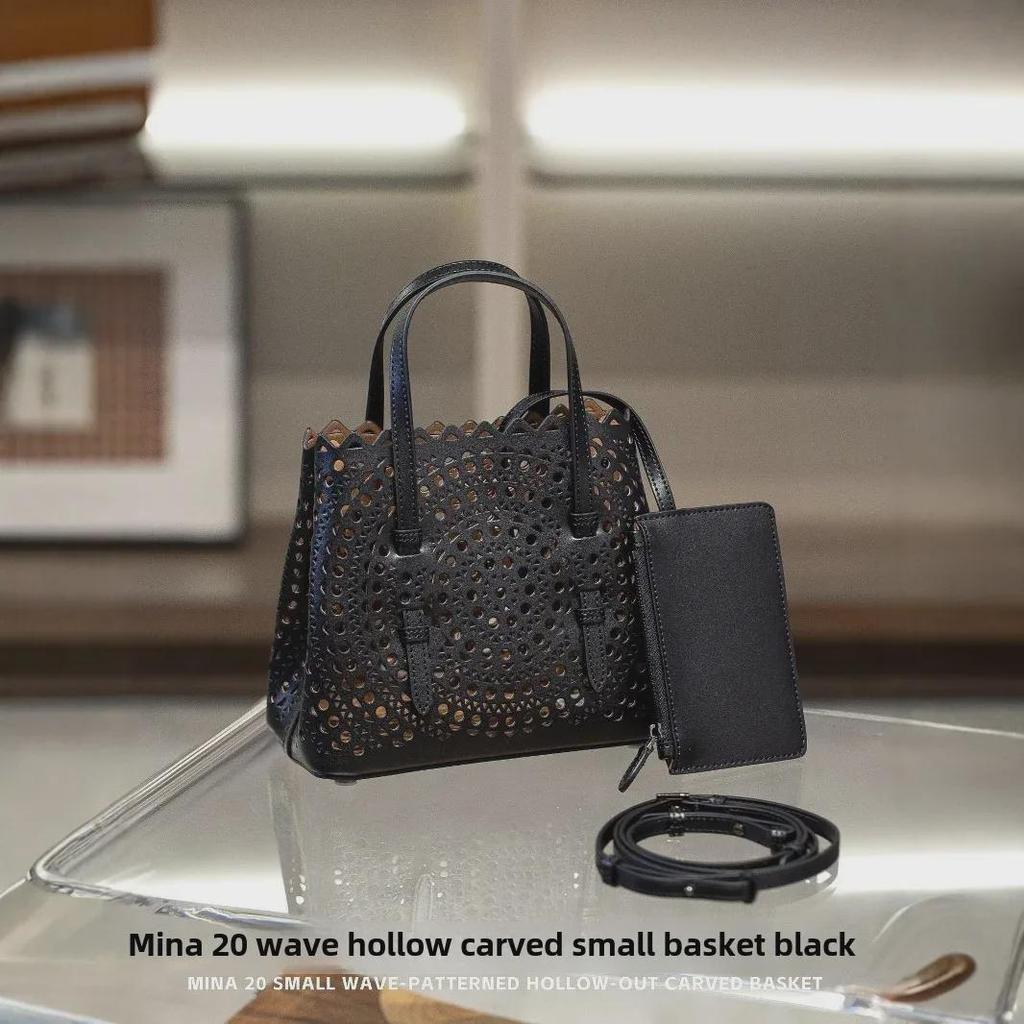 2024 Резная кожаная сумка-тоут: Mina женская сумка-мессенджер из коровьей кожи с одним плечом и полой корзиной