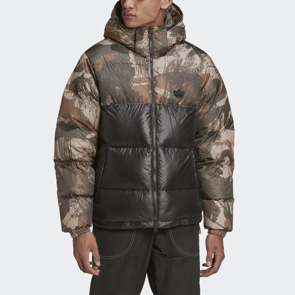 Adidas Originals Trefoil Down Regen Camo Теплая спортивная куртка-пуховик с капюшоном Мужская верхняя одежда Черный GH1486
