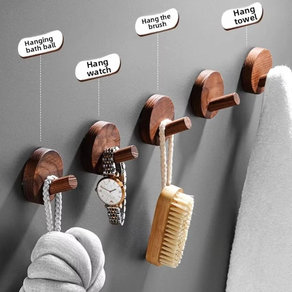 4pcs Solid Wood Wood Hook Beech Walnut Wood Wall Hook Robe Hook Towel Hook Clothes Storage