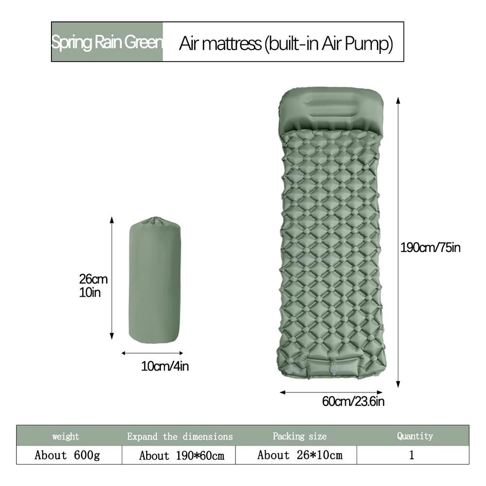 Ultralight Inflatable Camping Sleeping Pad with Integrated Pillow Built in Foot Pump Single Air Mattress Cushion for Tent Hiking
