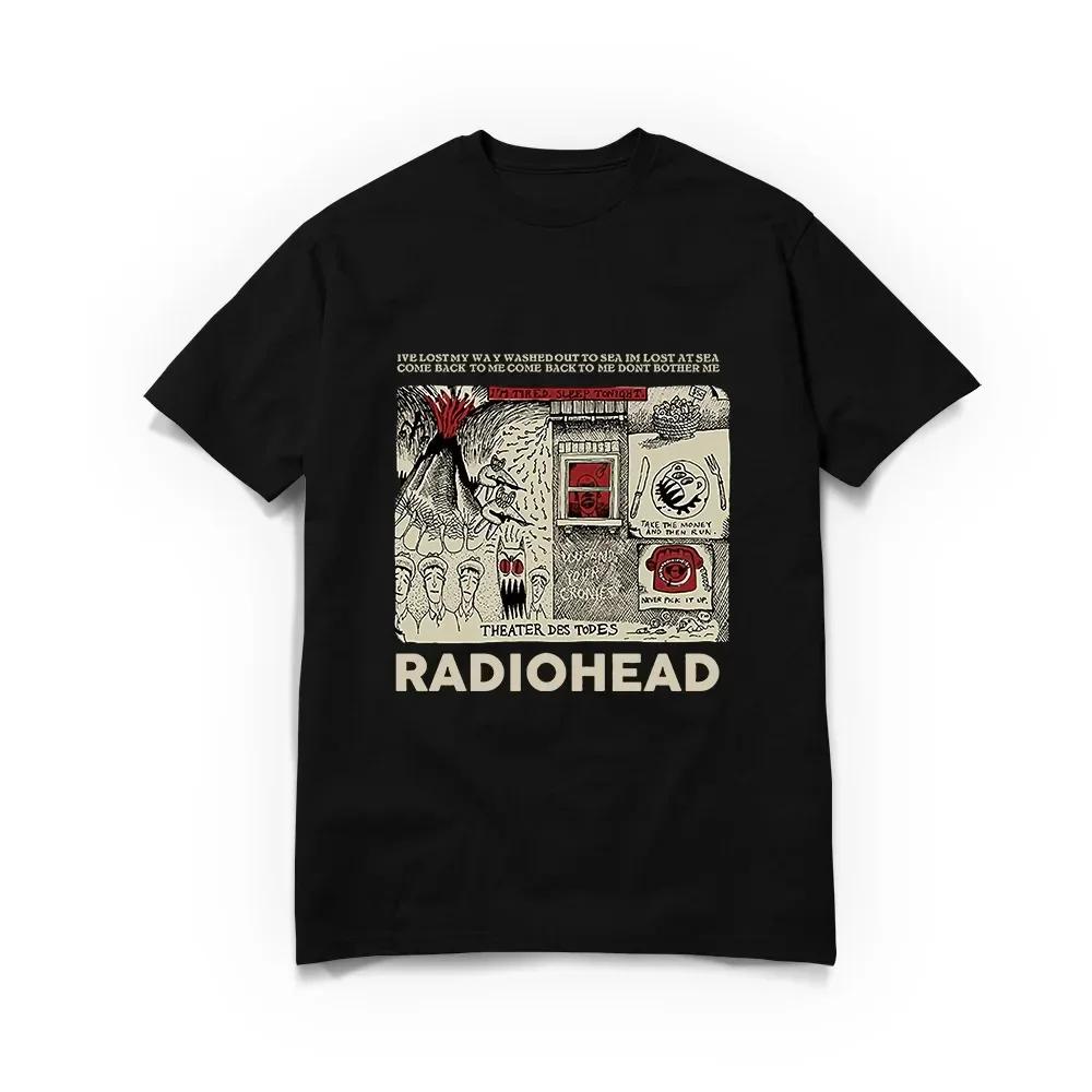 Мужские и женские винтажные футболки Radiohead, хлопковые повседневные шорты, фирменные футболки с большим принтом, мужская одежда