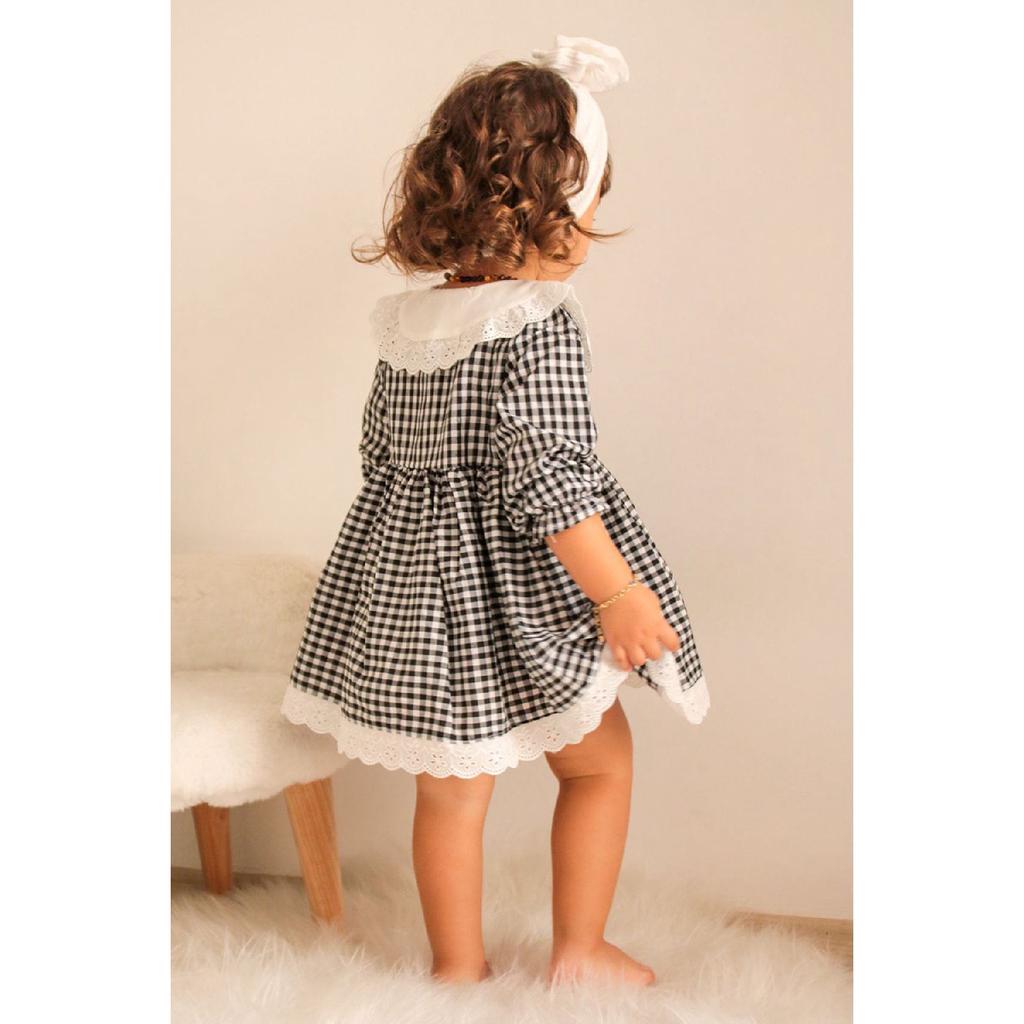 Baby Girl Red White Gingham Cherry Embroidered Ruffle Collar Dress