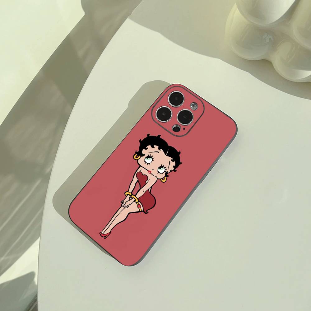 Классический персонаж Аниме Чехол для телефона Betty Boop для iPhone 17,16,15,14,13,12,11 Pro Max,16/15/14Plus,XS Мягкий Черный Чехол