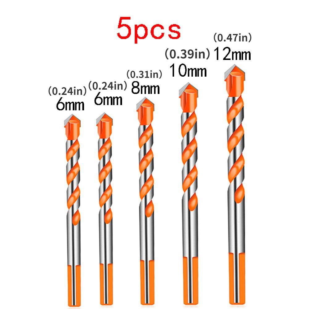 5pcs Drill Bit Set 6/6/8/10/12mm Multifunctional Drill Bit Set for Tile Concrete Brick Glass,Plastic and Wood Tungsten Carbide Tip Tools Set
