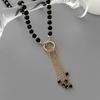 Ingemark Vintage Unique Black Acrylic Beaded Tassel Pendant Chokers Necklace for Women Trendy Metal Clavicle Chain Party Jewelry