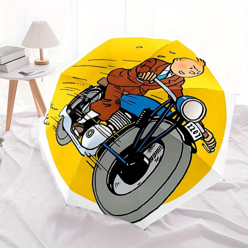 1 шт. Автоматический зонт «Приключения Тинтина», Прочный железный каркас и пластиковая ручка, Подарок для мужчин и женщин, Прочная конструкция, Игривый дизайн yy250826148