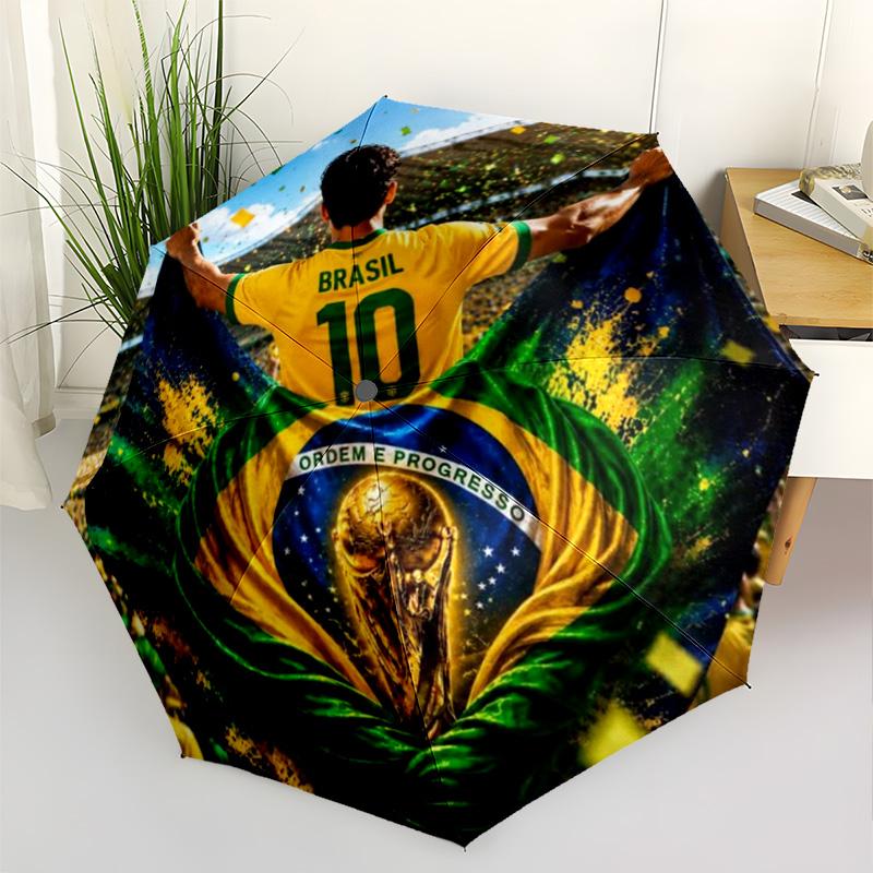 Brazilian Flag Art Compact Travel Automatic Umbrella Compact 8-Rib Lightweight Lightweight for Outdoor Daily Use Fashionable Spiritual Gift