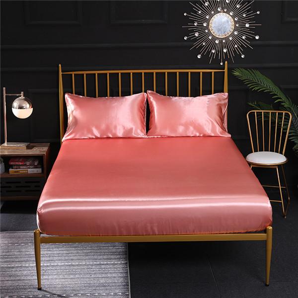 (No Pillowcases )Luxury Emulation Silk Fitted Sheet Bed Mattress Protector Cover Elastic Sheets Bed Mattress Cover Linen