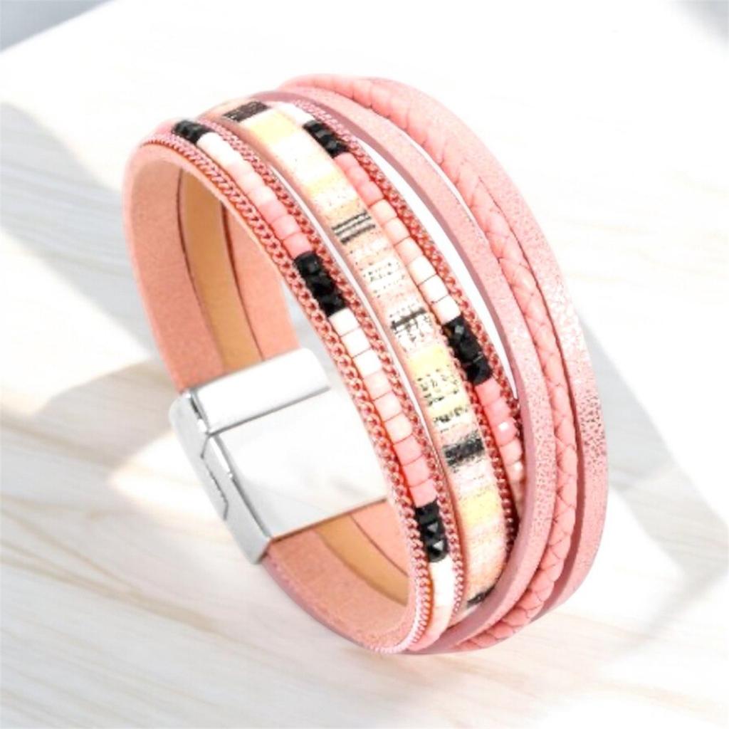 Women' ethnic leather bracelet with blue straps