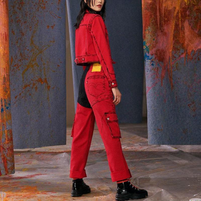 Levis X Feng Chen Wang Повседневная джинсовая куртка Женские куртки Красная A1054-0000