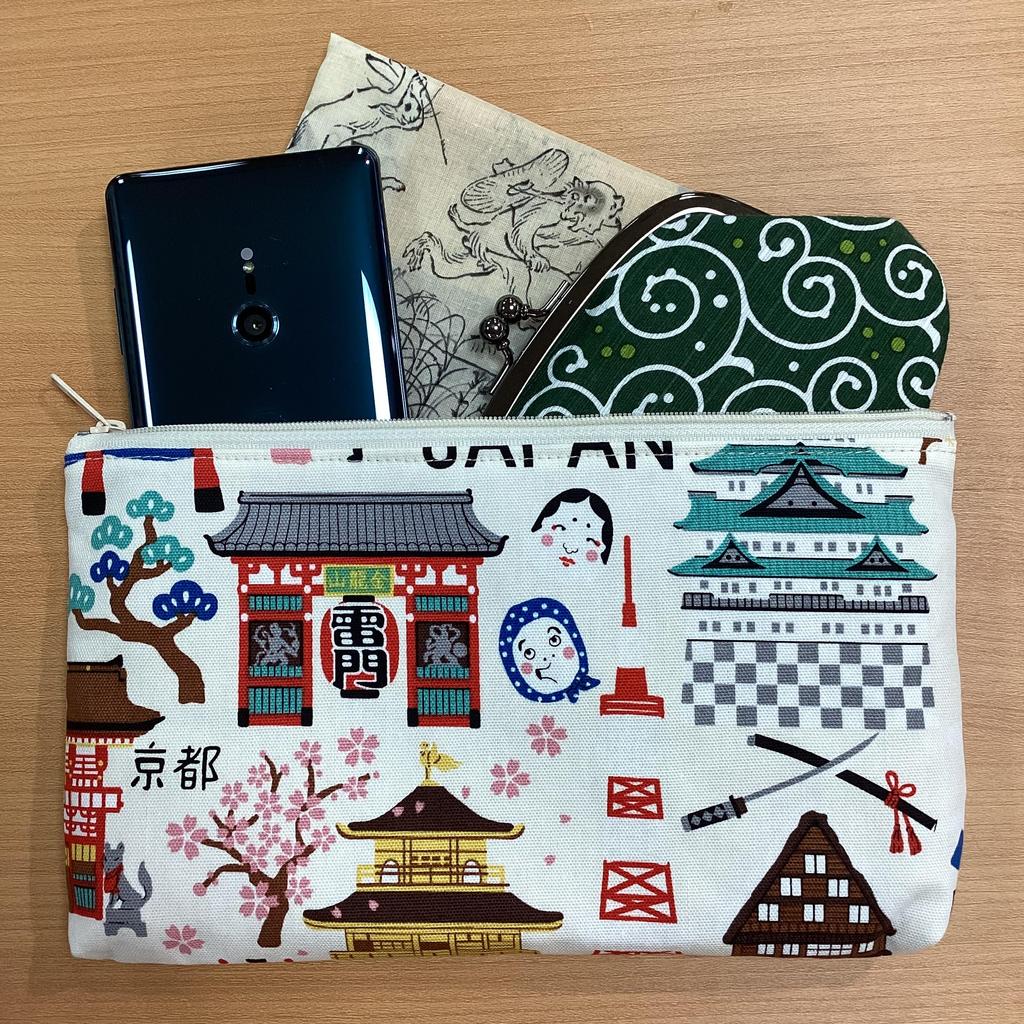 Кёсуке Мелкий предмет Слегка x 23 x Зарубежный Привет Белый Сделано в Японии Кошелек, Держатель, Большой, 13.5 1.5см, Мт. Фудзи, Асакуса, Киото, Хлопок, Сувенир,