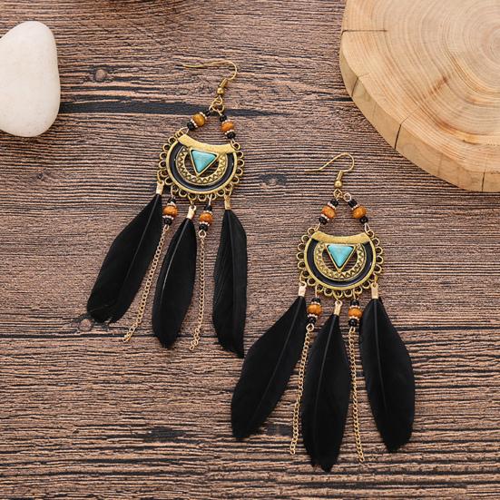 1 Pair Hook Earrings Bohemia Style Ethnic Synthetic Feather Exquisite Lady Boho Dangle Earrings