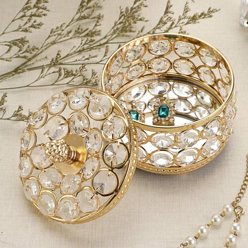 Crystal Mirrored Box Jewelry Trinket Organizer Box Home Decor Ring Earrings Necklace Storage Holder Keepsake Box(Gold) Durable