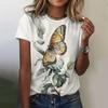Women's Round Neck T-shirt 3D Digital Printed Short Sleeved Shirt Fashionable Butterfly Print 3432