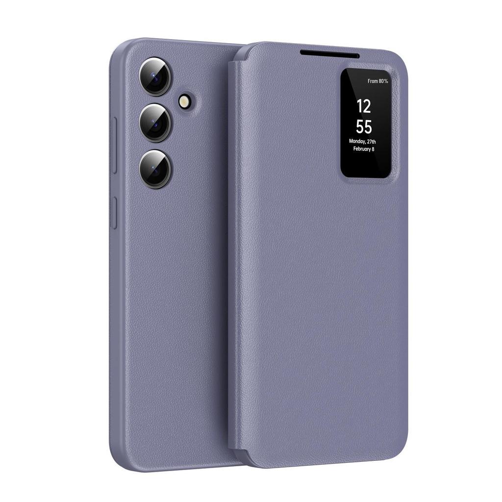 Кожаный чехол-книжка Samsung S25 Ultra с умным окошком и слотом для карт для S23 - Ответ без открытия и защита