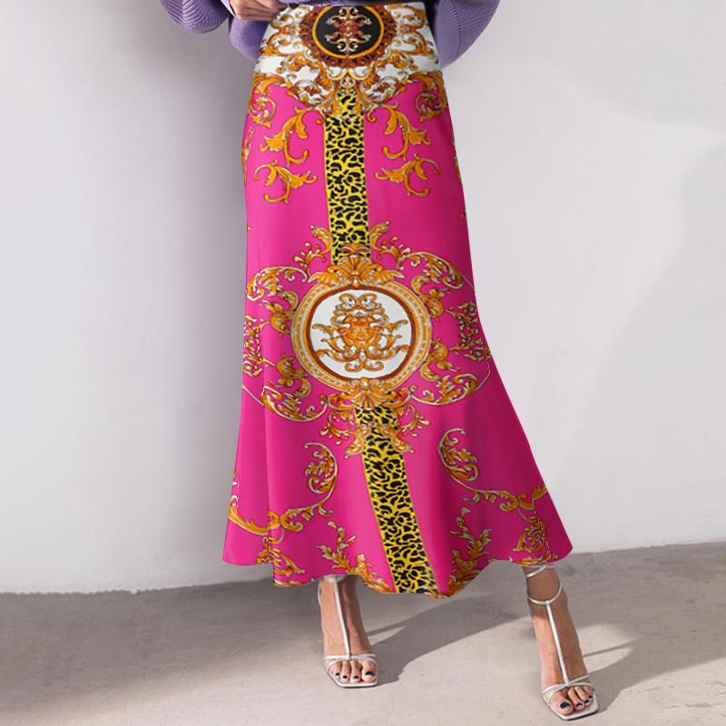 Женская мода Высокая талия принтованная юбка-рыбий хвост