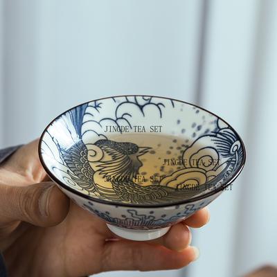 Одинарная фарфоровая бамбуковая шляпа синего и белого цвета, чашка для чая и вина, керамическая чашка для дегустации чая и вина, бытовая маленькая миска для вина