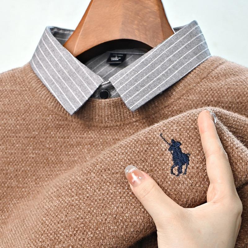 TrendHub Дизайнерское Качество Мужской Лацкан Поддельный Двойка Длинный Рукав Новая Вышивка Футболка Мода Бизнес Мужская Одежда