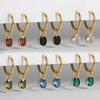 Multicolour Oval CZ Zircon Drop Earrings for Women Gold Plated Stainless Steel Hoop Huggie Earring Trendy Party Jewelry