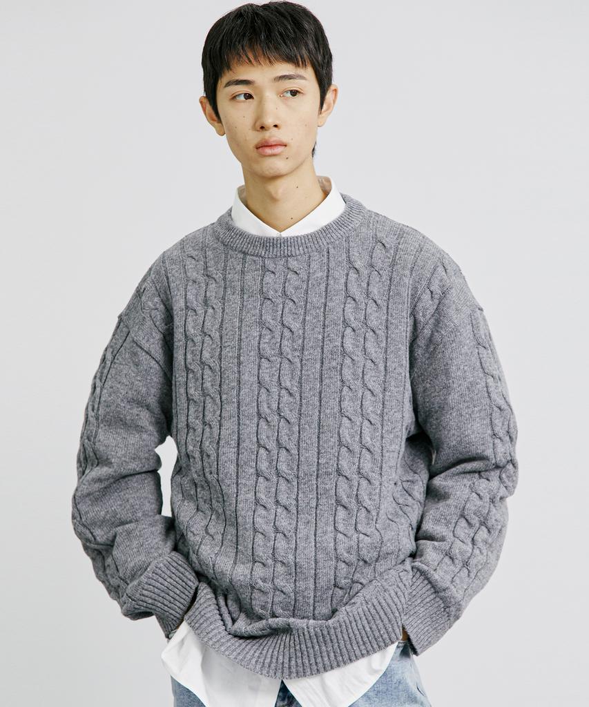 KND Ftts Chain Cable Cashmere Loose Fit Sweater Gray