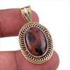 Natural Mahogany Obsidian 925 Sterling Silver Jewelry TwoTone Pendant 1.50" Q2d30
