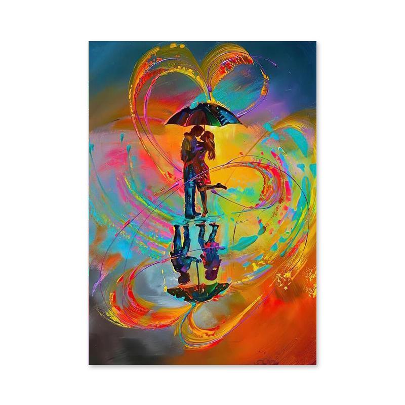 Акварель Радуга Дождь Любители Холста Картины Абстрактные Граффити Искусство Пары Обниматься Настенная Картина для Гостиной Домашний Декор