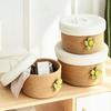 Большая хлопковая корзина для хранения с крышкой, круглая плетеная корзина-органайзер, многоцелевая, подходит для гостиной, спальни, хранения мелочей