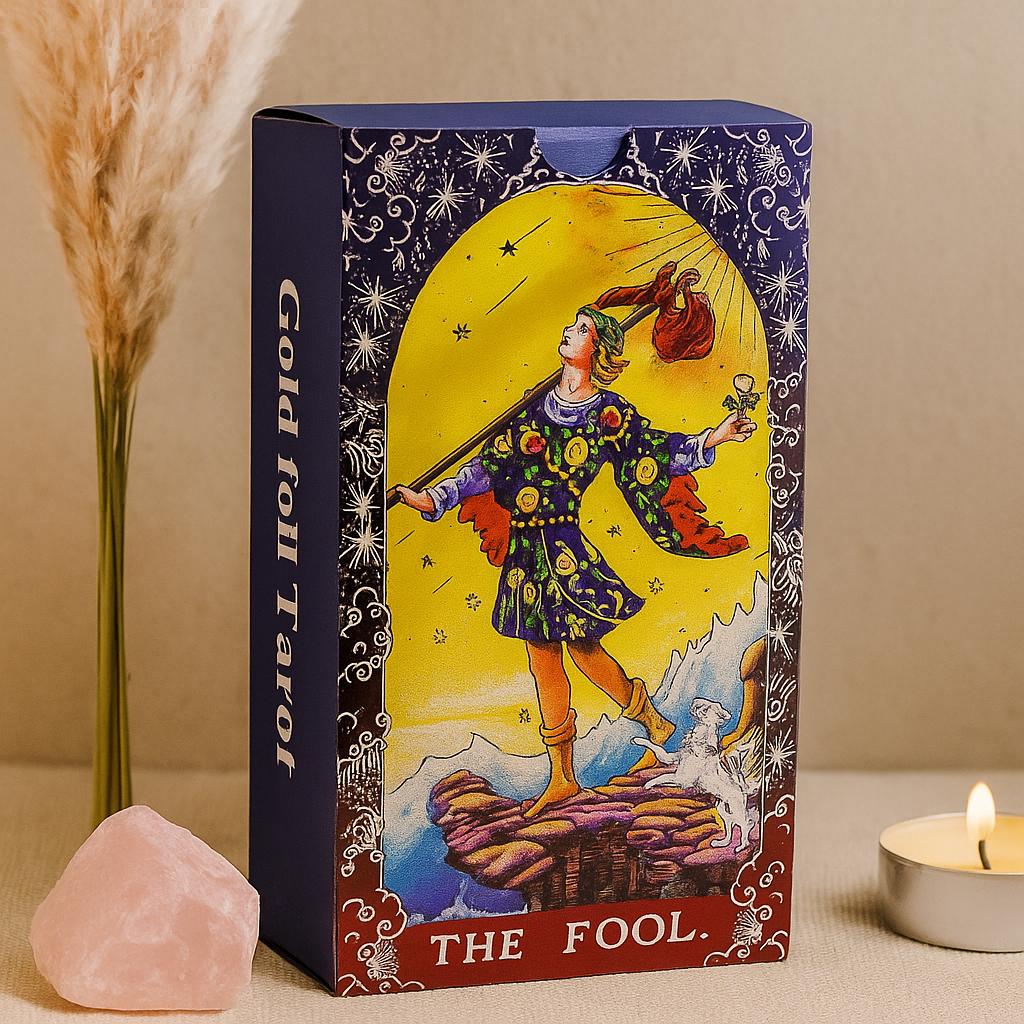 Синие и золотые фольгированные мандалы Таро с руководством